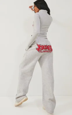 PrettyLittleThing Oversized Graphic Printed Wide Leg Sweatpants Ash Grey