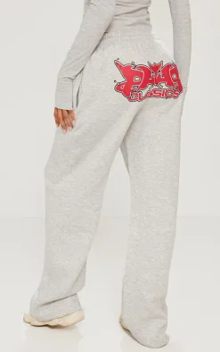 PrettyLittleThing Oversized Graphic Printed Wide Leg Sweatpants Ash Grey