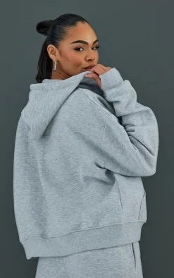 New PrettyLittleThing Oversized Hooded Zip Up Sweat Hoodie Ash Grey