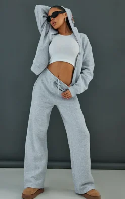 New PrettyLittleThing Oversized Hooded Zip Up Sweat Hoodie Ash Grey