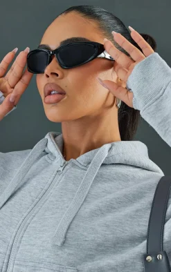New PrettyLittleThing Oversized Hooded Zip Up Sweat Hoodie Ash Grey