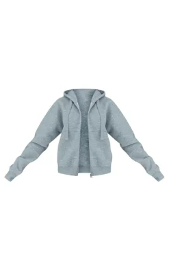 New PrettyLittleThing Oversized Hooded Zip Up Sweat Hoodie Ash Grey