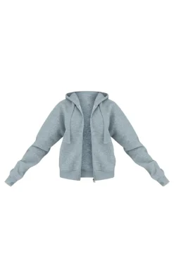 New PrettyLittleThing Oversized Hooded Zip Up Sweat Hoodie Ash Grey