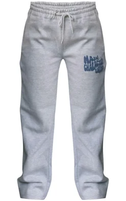 Online PrettyLittleThing Oversized Main Character Energy Puff Print Wide Leg Sweatpants Ash Grey