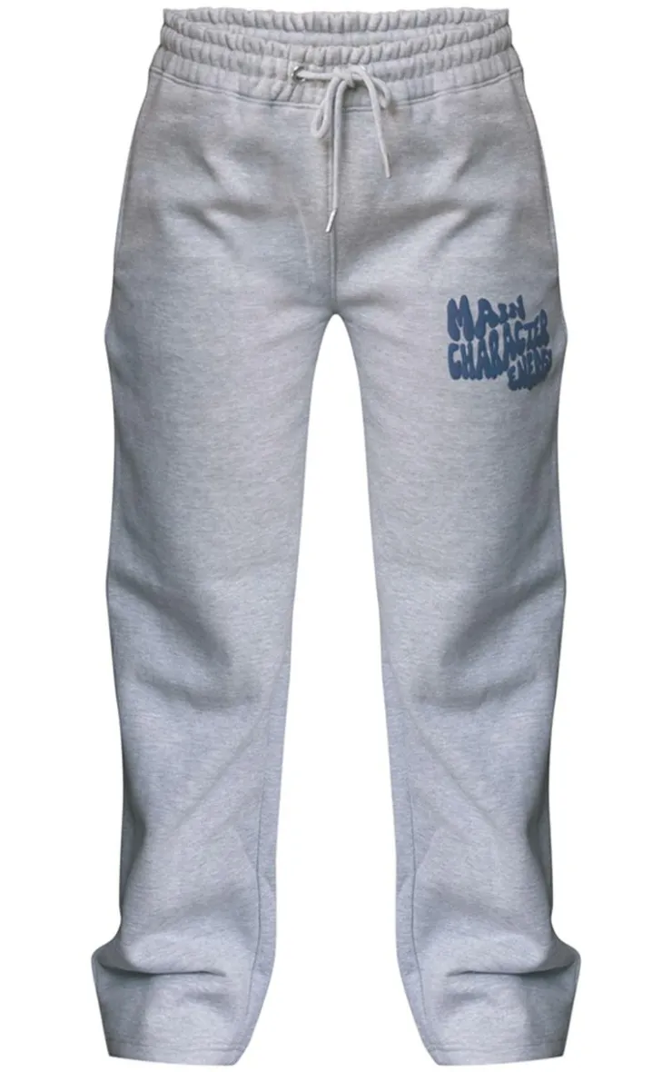 Online PrettyLittleThing Oversized Main Character Energy Puff Print Wide Leg Sweatpants Ash Grey