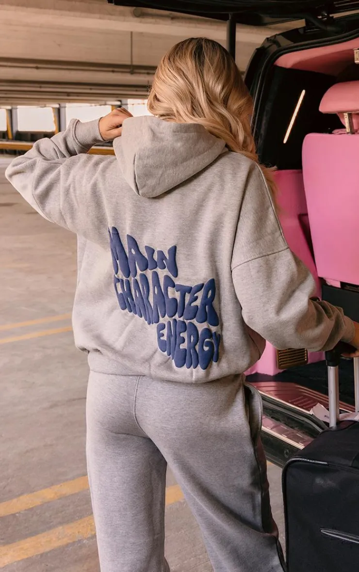 Best PrettyLittleThing Oversized Main Character Energy Puff Print Hoodie Ash Grey