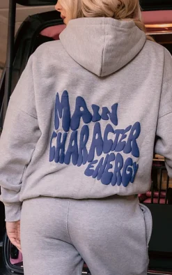 Best PrettyLittleThing Oversized Main Character Energy Puff Print Hoodie Ash Grey