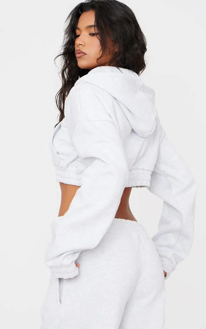 Ash Grey Premium Cropped Waistband Detail Hoodie