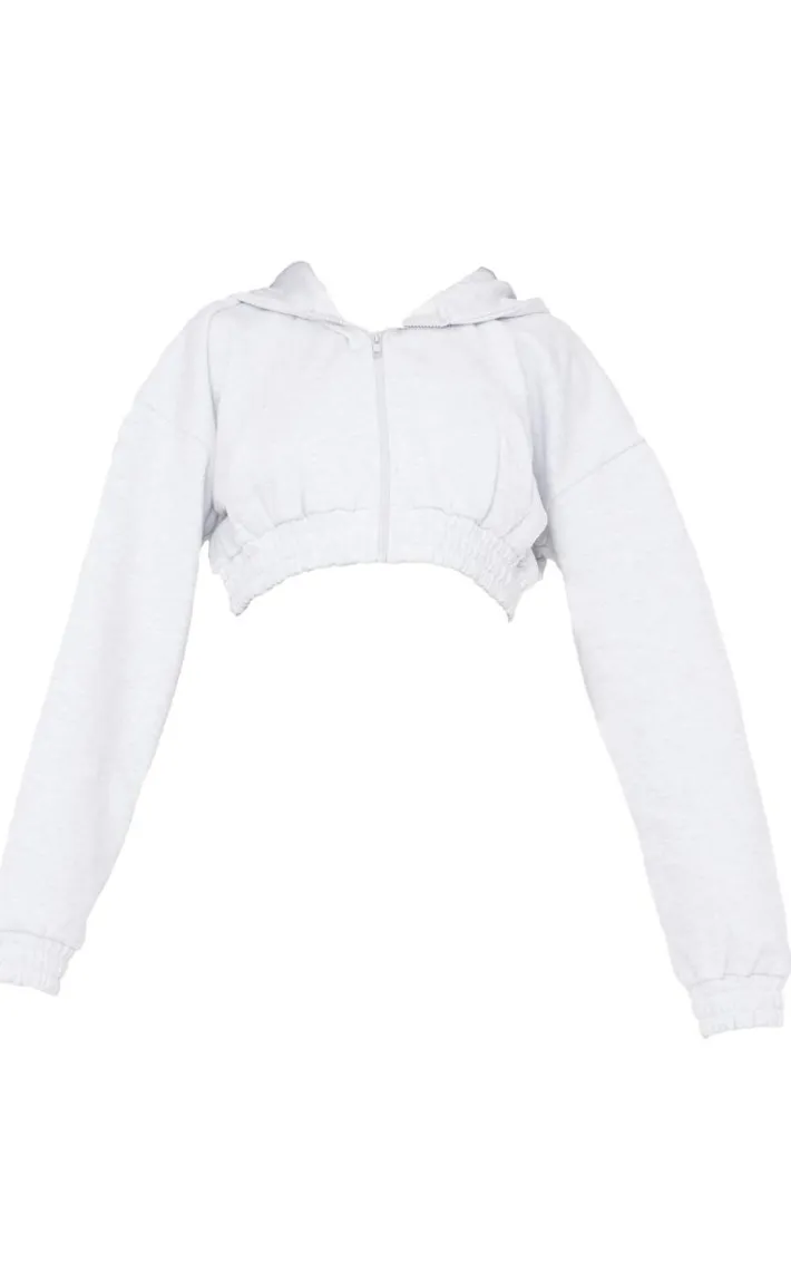 Ash Grey Premium Cropped Waistband Detail Hoodie