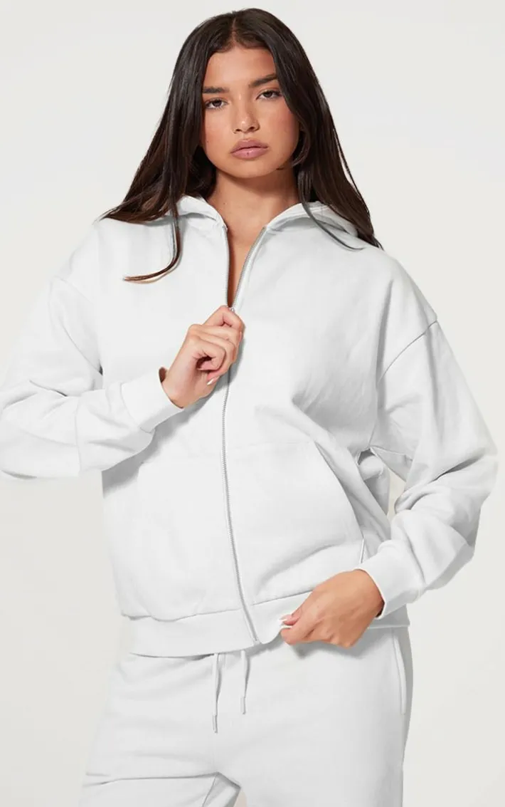 Ash Grey Premium Zip Up Oversized Hoodie