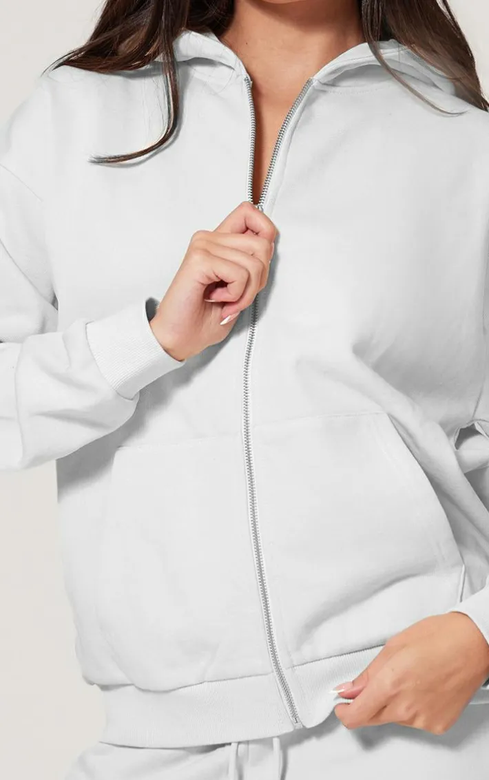 Ash Grey Premium Zip Up Oversized Hoodie