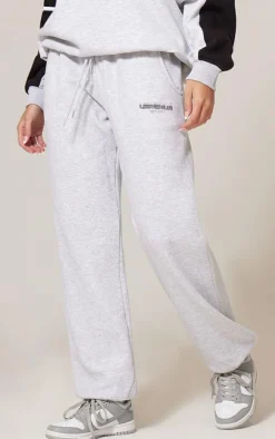 New PrettyLittleThing Print Embroidered Leisure Club Wide Leg Sweatpants Ash Grey