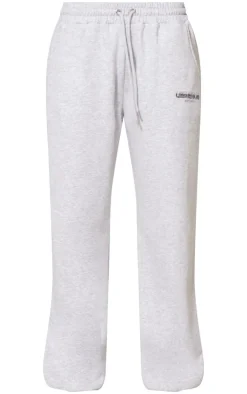 New PrettyLittleThing Print Embroidered Leisure Club Wide Leg Sweatpants Ash Grey