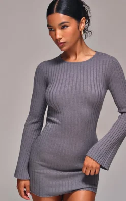 Ribbed Knit Mini Dress-PrettyLittleThing Online