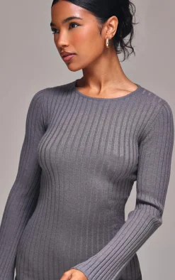 Ribbed Knit Mini Dress-PrettyLittleThing Online