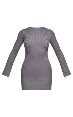 Ribbed Knit Mini Dress-PrettyLittleThing Online