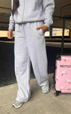 Discount PrettyLittleThing Seam Detail Straight Leg Sweatpant Ash Grey