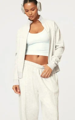 Best PrettyLittleThing Seam Detail Zip Track Top Ash Grey