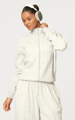 Best PrettyLittleThing Seam Detail Zip Track Top Ash Grey