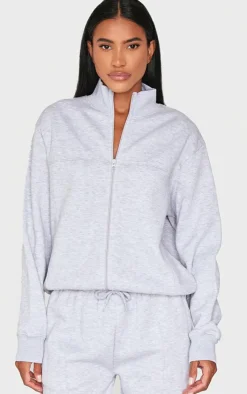 Discount PrettyLittleThing Seam Detailed Zip Up Sweatshirt Ash Grey