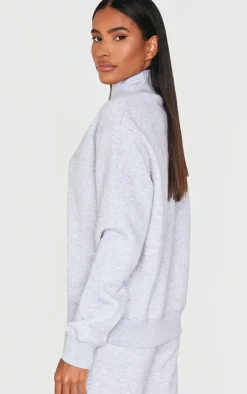Discount PrettyLittleThing Seam Detailed Zip Up Sweatshirt Ash Grey