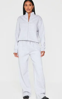 Discount PrettyLittleThing Seam Detailed Zip Up Sweatshirt Ash Grey