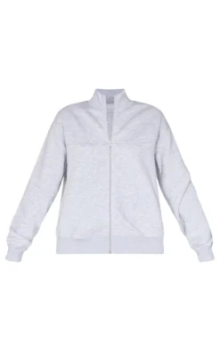 Discount PrettyLittleThing Seam Detailed Zip Up Sweatshirt Ash Grey