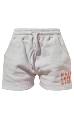 Clearance PrettyLittleThing Self Love Club Puff Print Oversized Runner Shorts Ash Grey