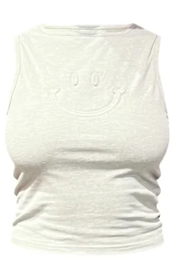 Discount PrettyLittleThing Smile Embossed Racer Longline Top Ash Grey
