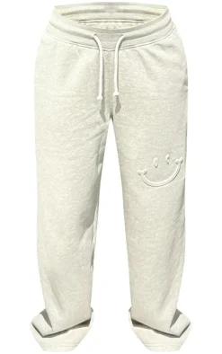 Hot PrettyLittleThing Smile Embossed Wide Leg Sweatpants Ash Grey