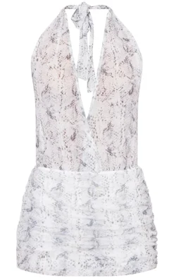 Ash Grey Snake Print Scarf Detail Skort Romper