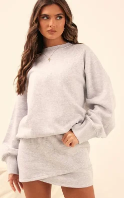 Discount PrettyLittleThing Wrap Sweat Mini Skirt Ash Grey