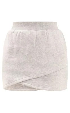 Discount PrettyLittleThing Wrap Sweat Mini Skirt Ash Grey