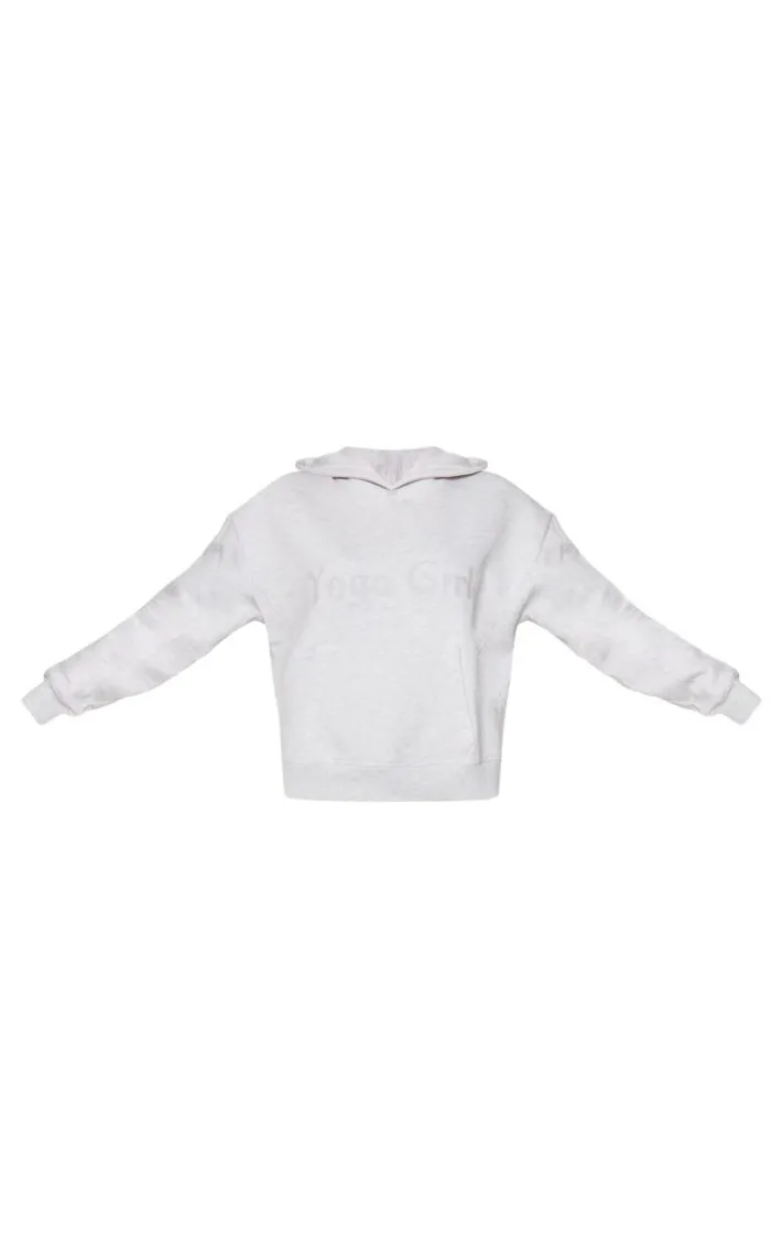 Ash Grey Yoga Girl Print Oversized Hoodie