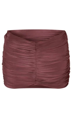 Clearance PrettyLittleThing Double Layer Slinky Ruched Dipped Hem Mini Skirt Aubergine