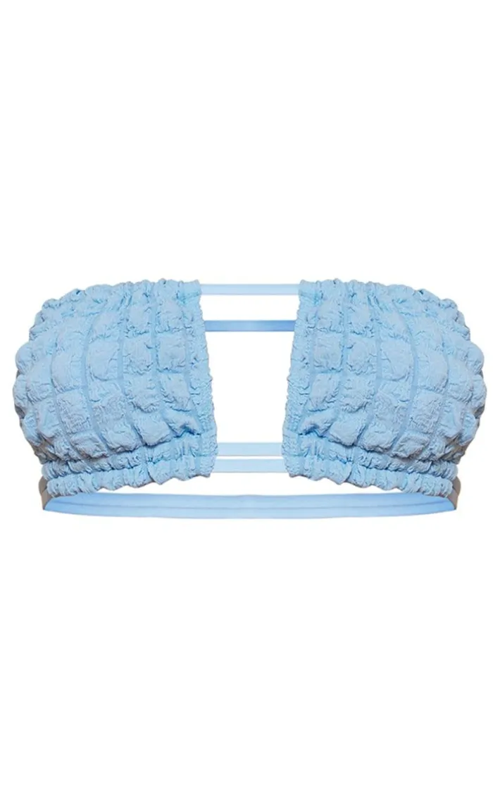Baby Blue Bubble Bandeau Cut Out Bikini Top