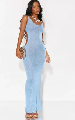 Baby Blue Crochet Cut Out Maxi Beach Dress