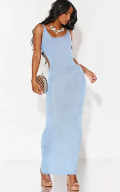 Baby Blue Crochet Cut Out Maxi Beach Dress