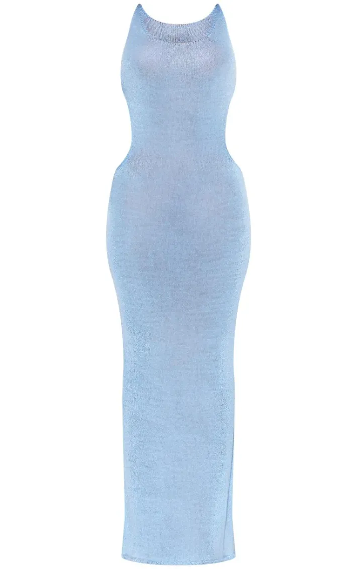 Baby Blue Crochet Cut Out Maxi Beach Dress