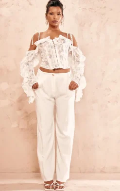 PrettyLittleThing Corsets*Floral Applique Ruffle Bardot Hook And Eye Top