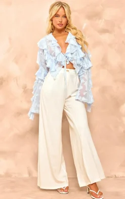 PrettyLittleThing Blouses*Floral Organza Ruffle Tie Crop Blouse