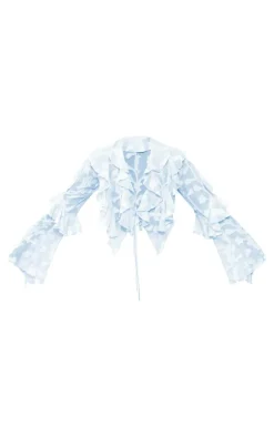 PrettyLittleThing Blouses*Floral Organza Ruffle Tie Crop Blouse