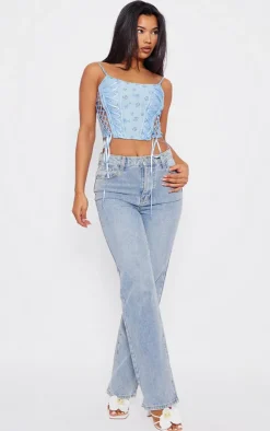 PrettyLittleThing Corsets*Floral Print Textured Satin Lace Up Corset
