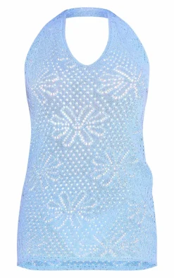 Baby Blue Flower Crochet Mini Beach Dress