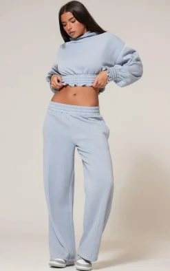 PrettyLittleThing Frill Hem Cropped Hoodie Baby Blue