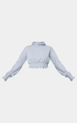 PrettyLittleThing Frill Hem Cropped Hoodie Baby Blue