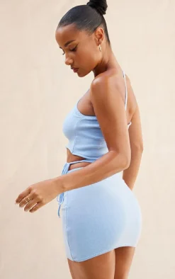 Sale PrettyLittleThing Hawaii Soft Knit Cut Out Top Baby Blue
