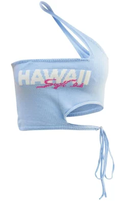 Sale PrettyLittleThing Hawaii Soft Knit Cut Out Top Baby Blue