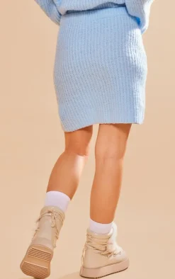 New PrettyLittleThing Knitted Brushed Mini Skirt Baby Blue