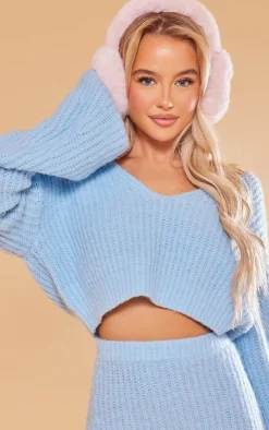New PrettyLittleThing Knitted Brushed Mini Skirt Baby Blue